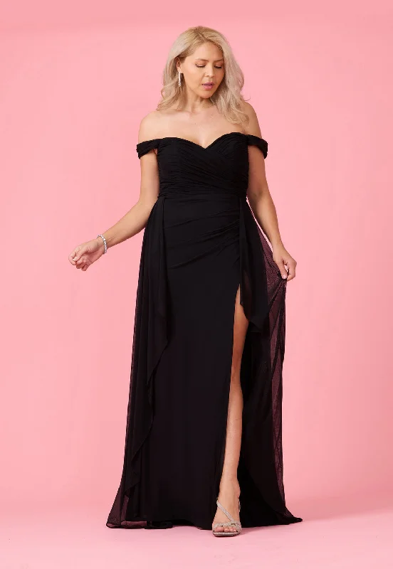 Off Shoulder Long Formal Evening Dress Black