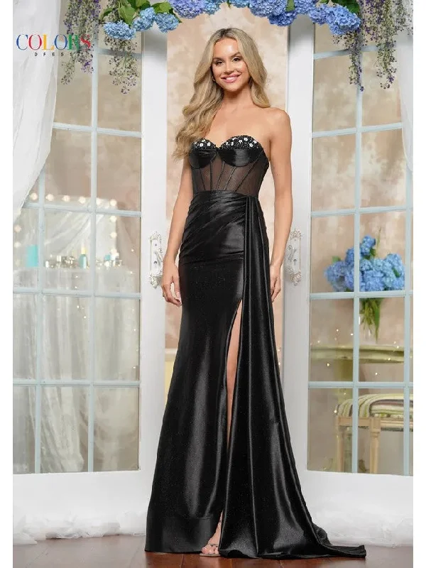 Colors 3629 Long Formal Fitted Glitter Prom Dress