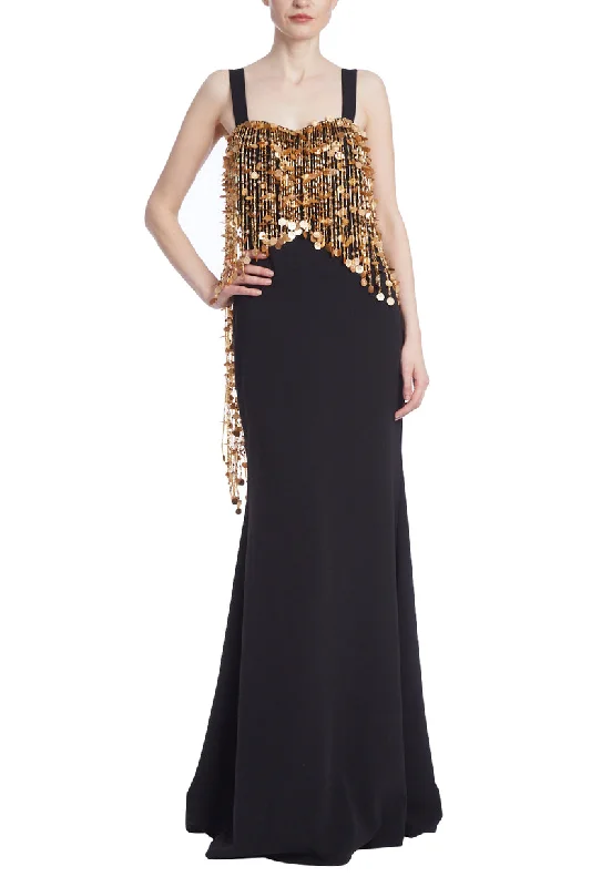 Badgley Mischka EG4128 Long Beaded Fringe Formal Dress