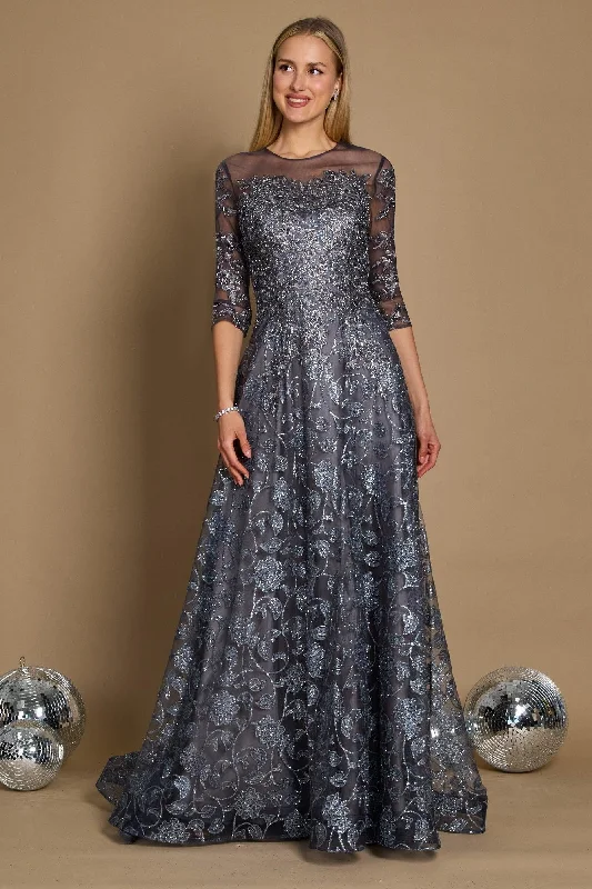 Long Formal Lace Evening Dress Charcoal