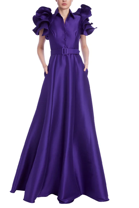 Badgley Mischka EG4184 Formal Long Belted Ruffle Dress