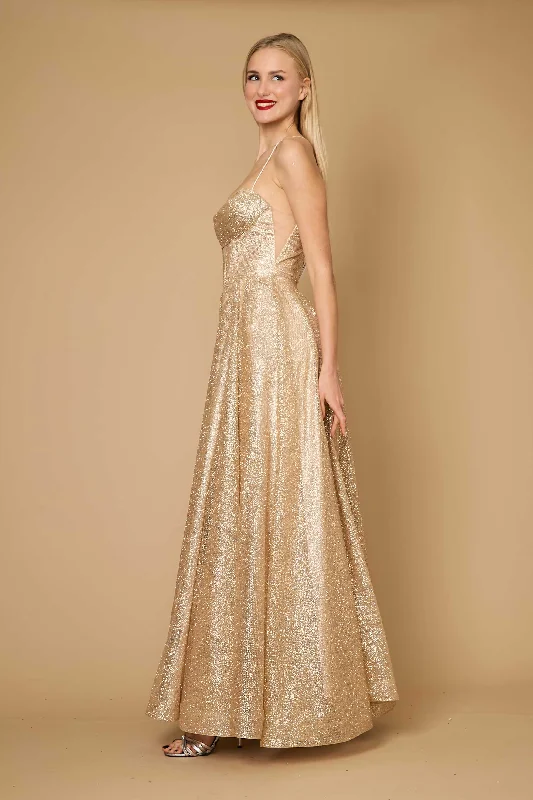 Long Sparkling Cowl Corset Prom Dress Gold