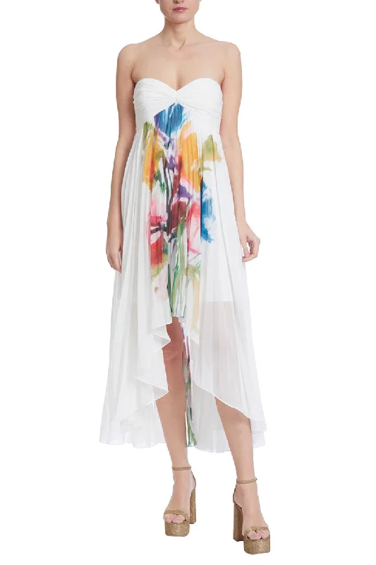 Badgley Mischka SC3959 Floral High Low Pleated Cocktail Dress