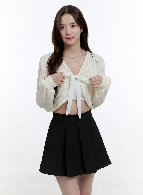 Ribbon Strap V-Neck Crop Cardigan OO407