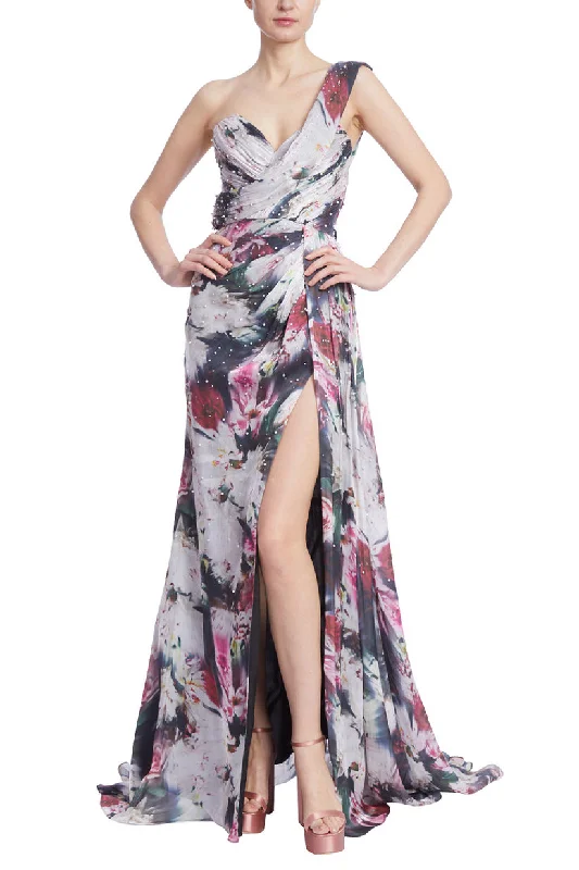 Badgley Mischka EG4089 Long Beaded Floral Formal Dress