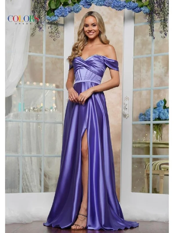 Colors 3606 Long Formal Slit Prom A Line Dress