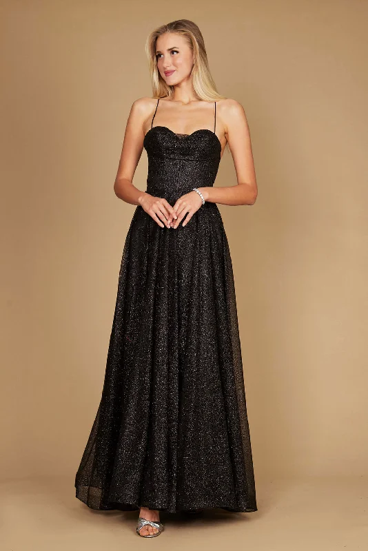 Long Sparkling Cowl Corset Prom Dress Black