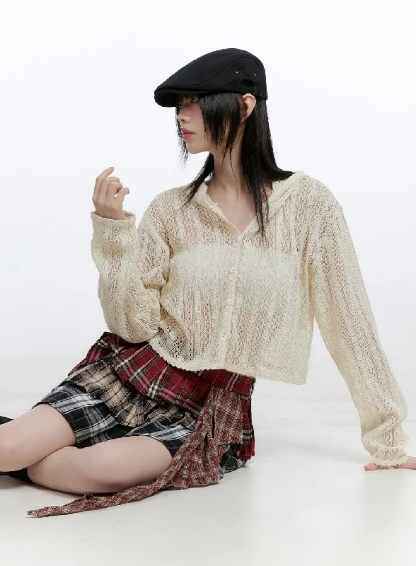 See-Through Knit Crop Cardigan CG412