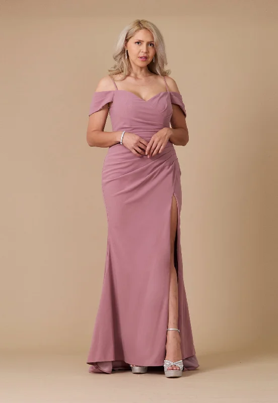 Long Formal Off The Shoulder Wrap Evening Dress Mauve