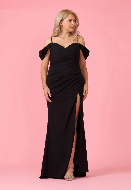 Long Formal Off The Shoulder Wrap Evening Dress Black