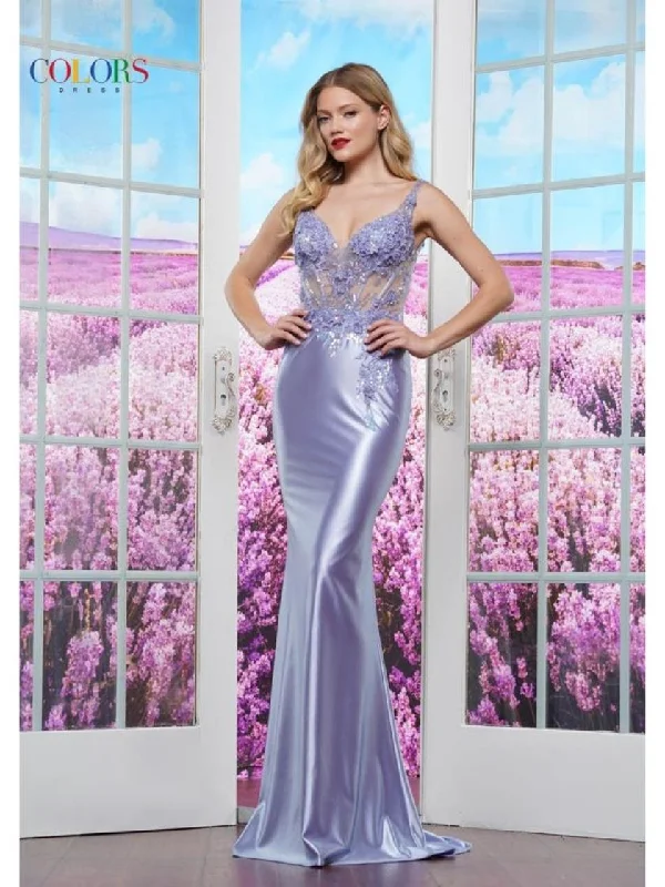 Colors 3596 Formal Metallic Long Fitted Prom Dress