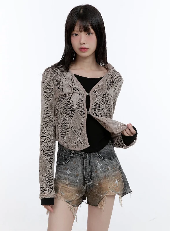 Sheer Lace Hook Hooded Cardigan CG413