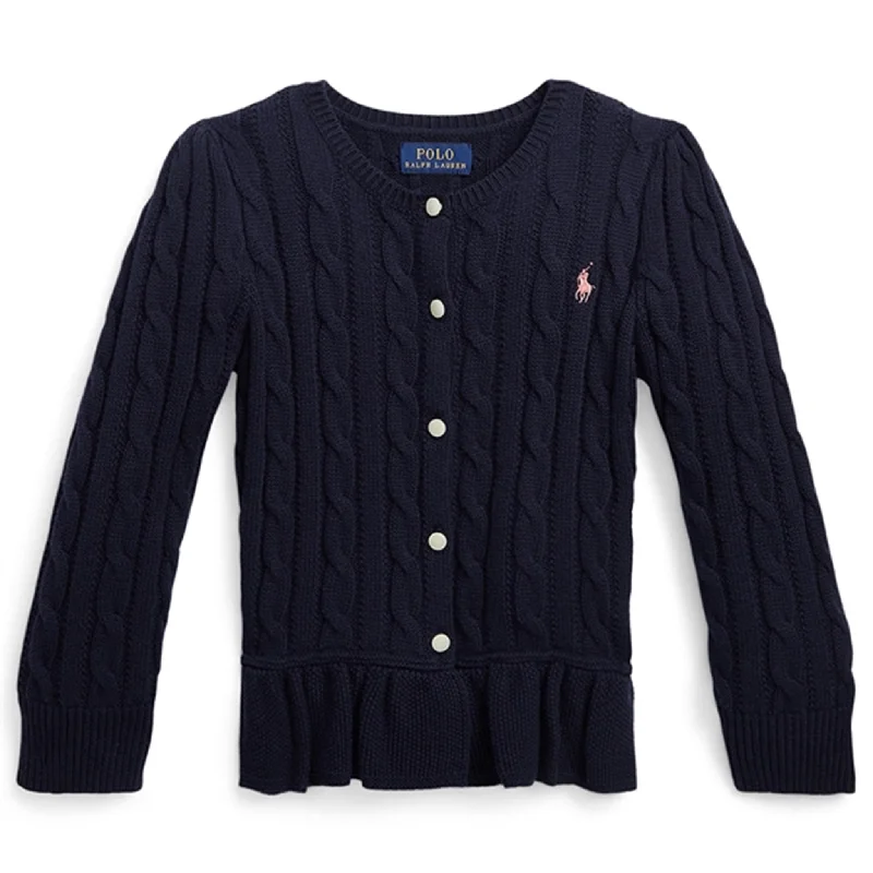 Polo Ralph Lauren Peplum Knit Cardigan Rl Navy W/ Classic Wine