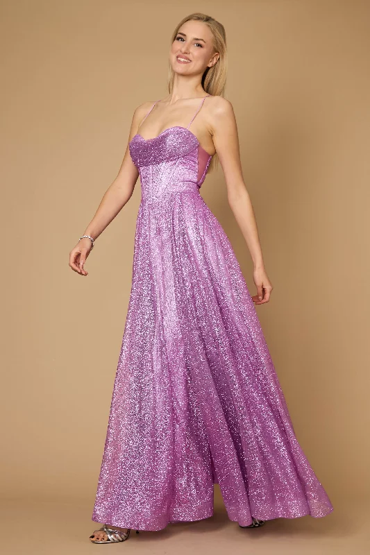 Long Sparkling Cowl Corset Prom Dress Mauve