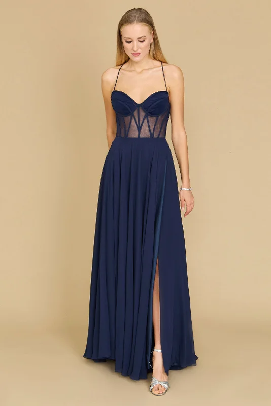 Long Chiffon Corset Formal Prom Dress Navy