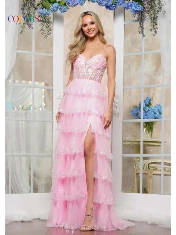 Colors 3635 Long Formal Fitted Ruffle Prom Dress