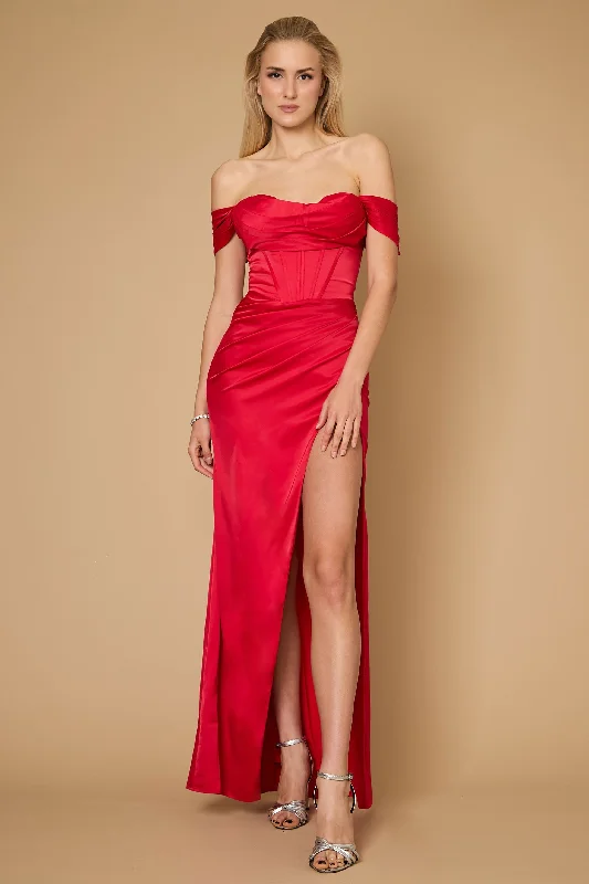 Long Formal Corset Satin Evening Dress Red