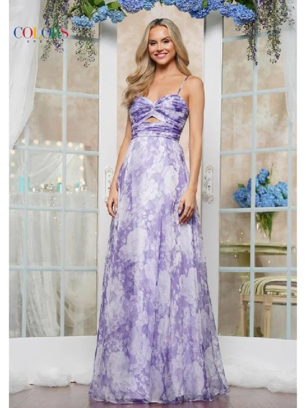 Colors 3574 Long A Line Print Formal Prom Dress