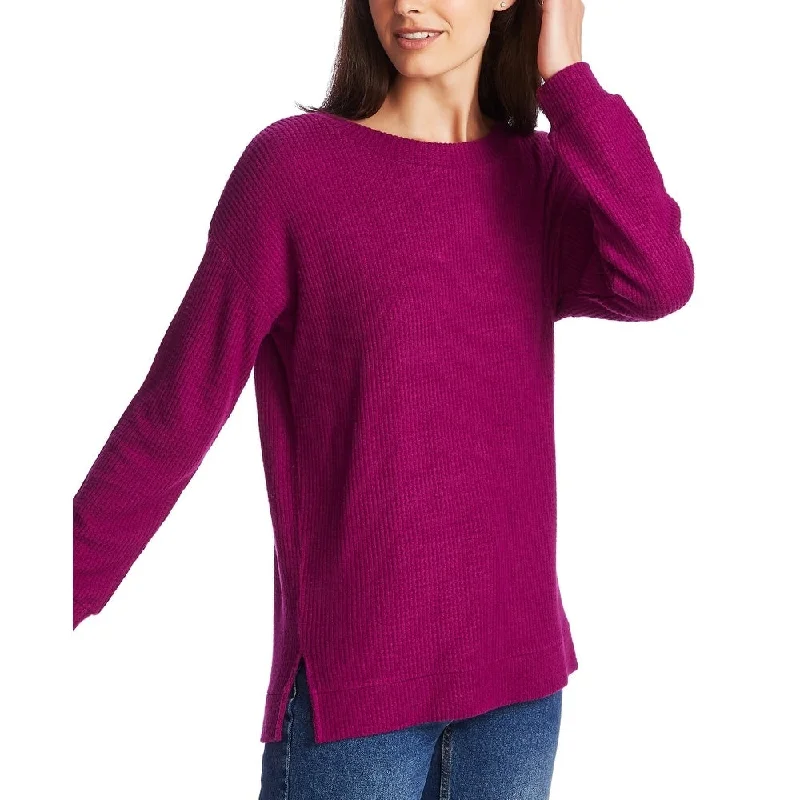 1.STATE Women's Lattice V Back Waffle Weave Sweater Pink