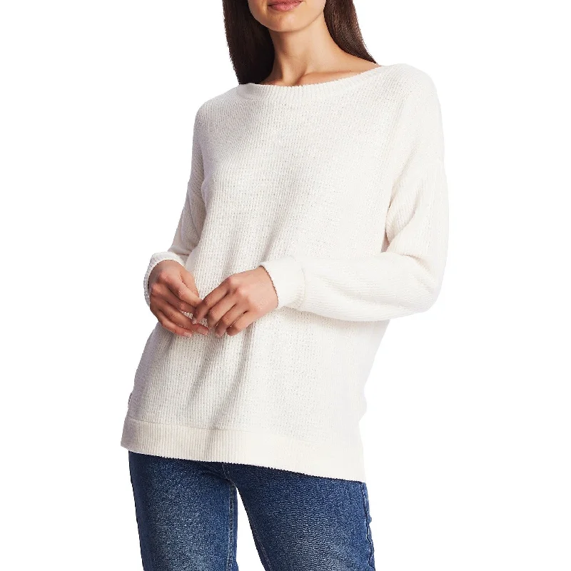 1.STATE Women's Lattice V-Back Waffle Weave Sweater White