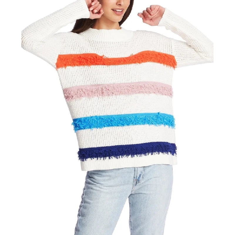 1.STATE Women's Multicolor Stripe Loop Stitch Sweater Ivory White