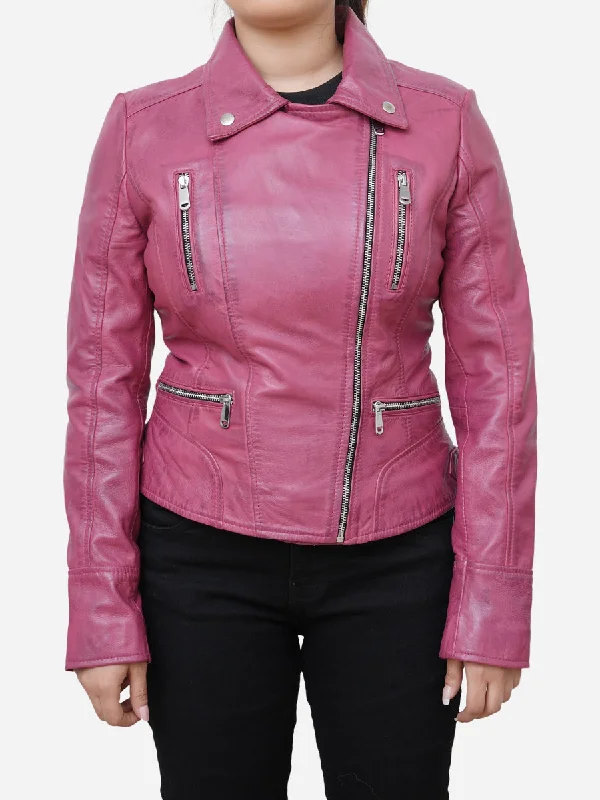 Ariella Real Sheepskin Pink Leather Biker Jacket