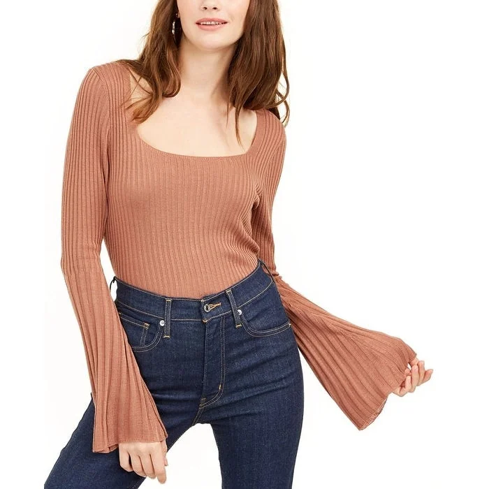 Ash & Violet Women's Ribbed Bell Sleeve Sweater Brown