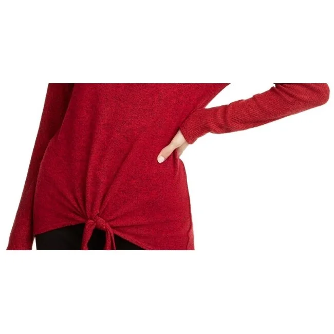 Bcx Junior's Textured Tie Front Cowlneck Sweater Red Size Medium