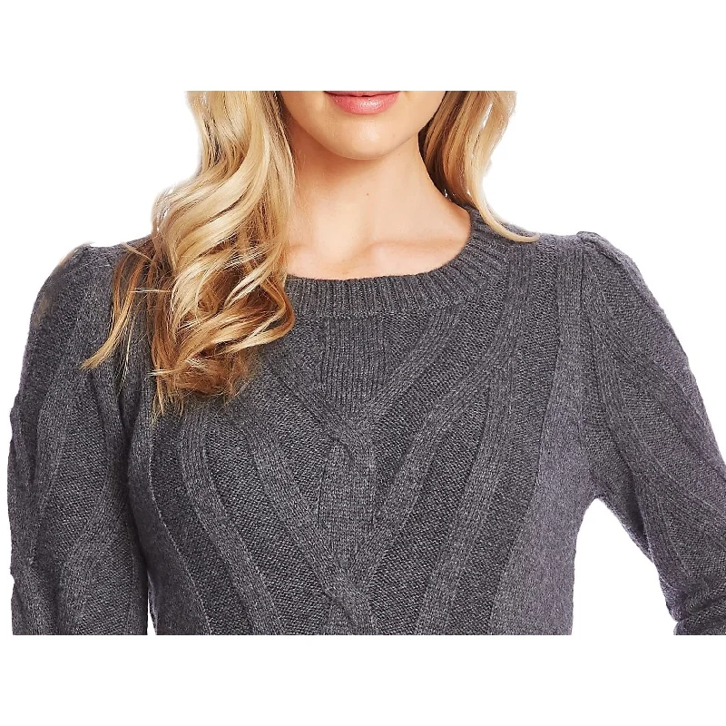 Cece Women's Cable Knit Puff Sleeve Sweater Gray Size Small