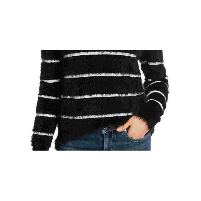 Cece Women's Stripe Eyelash Sweater Black Size Small