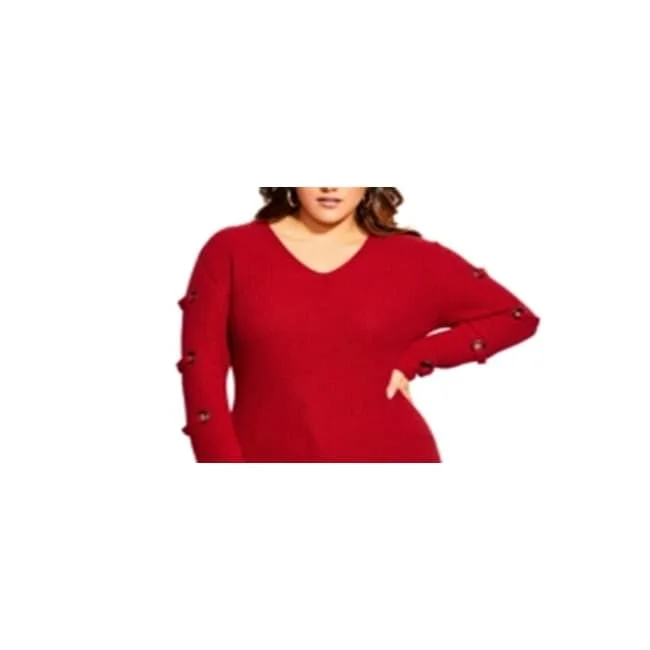 City Chic Women's Trendy Plus Grommet Sleeved Sweater Red Size Xs