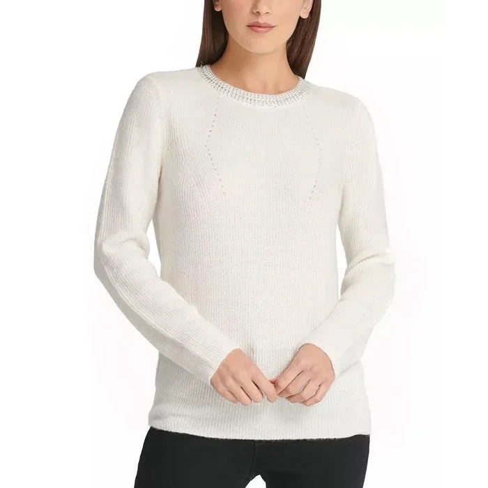 Dkny Women's Embellished Sweater White Size Medium