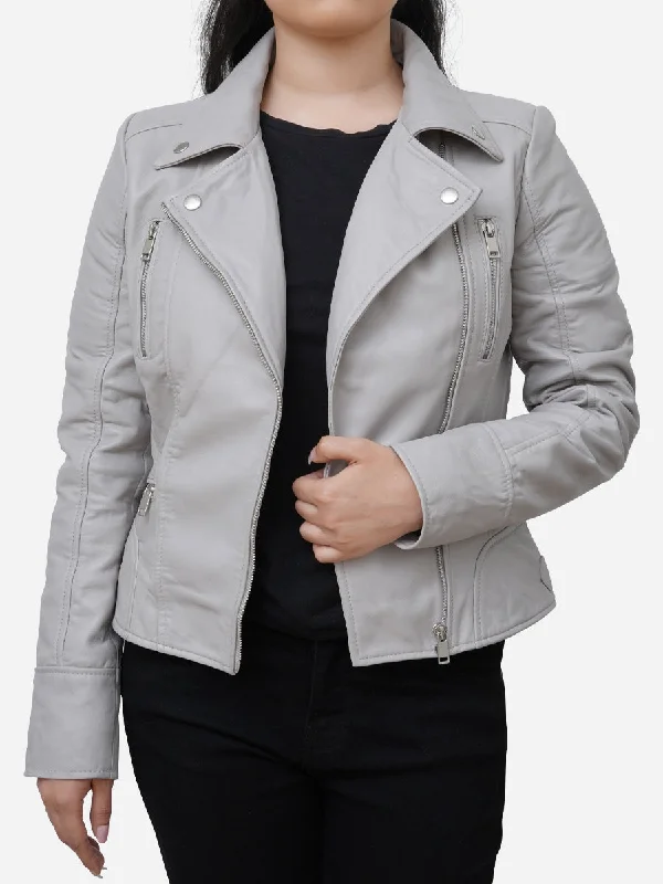 Eliana Grey Leather Motorcycle Jacket