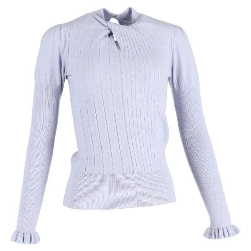 Erdem Bea High-Neck Ribbed Sweater in Light Blue Merino Wool