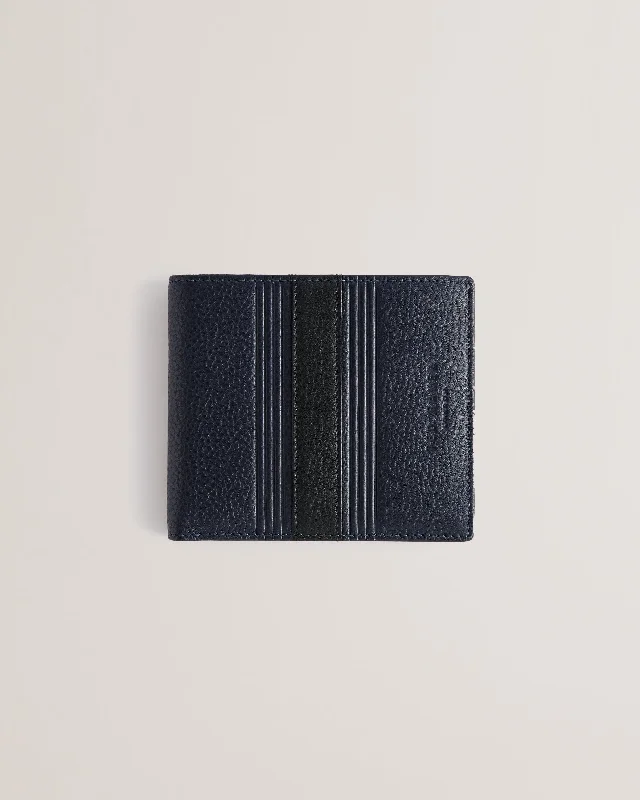 Evon Striped Leather Bifold Wallet Navy