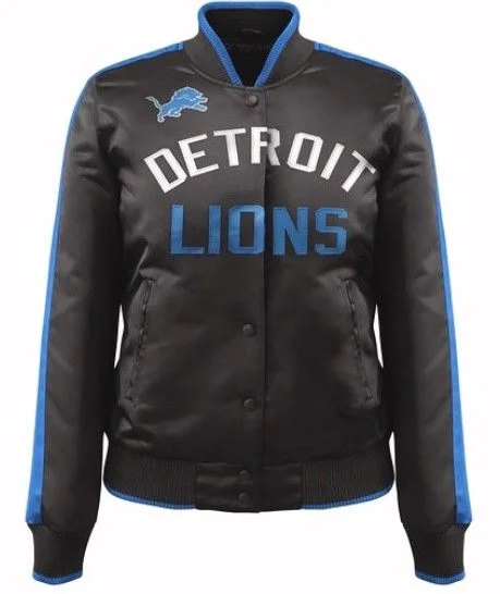 Exclusive: Ladies Detroit Lions ShowTime Satin Jacket - Black