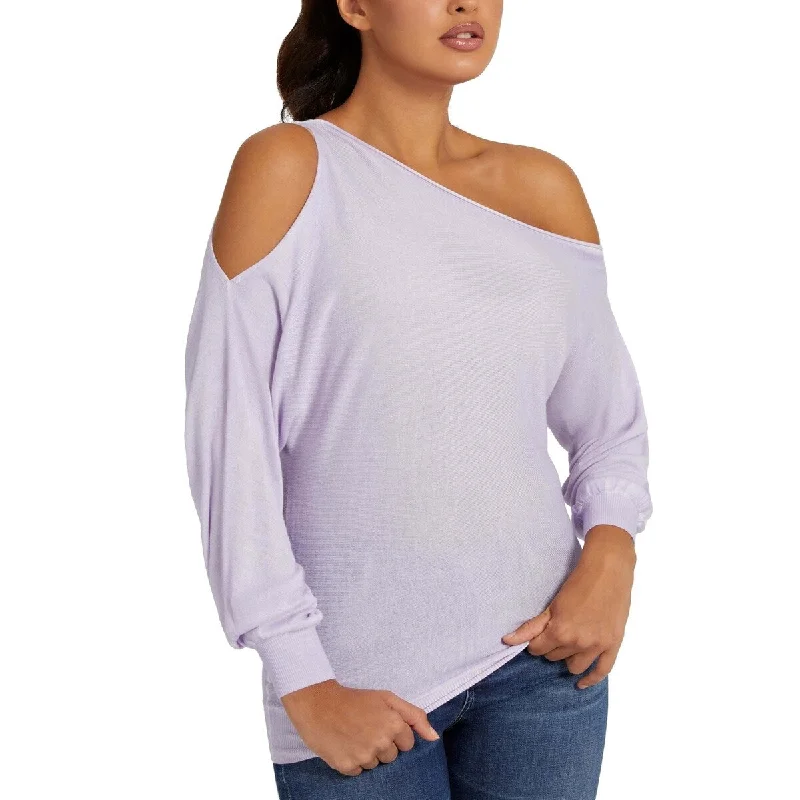 GUESS Women's Audrey One Shoulder Sweater Purple Size Large