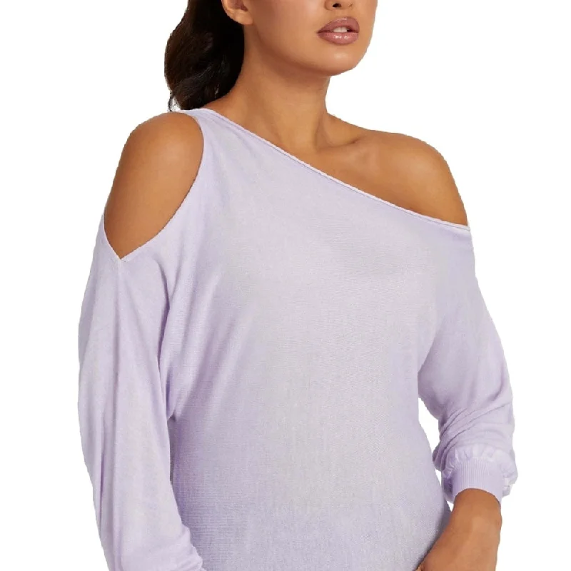 Guess Women's Audrey One Shoulder Sweater Purple Size X-Large