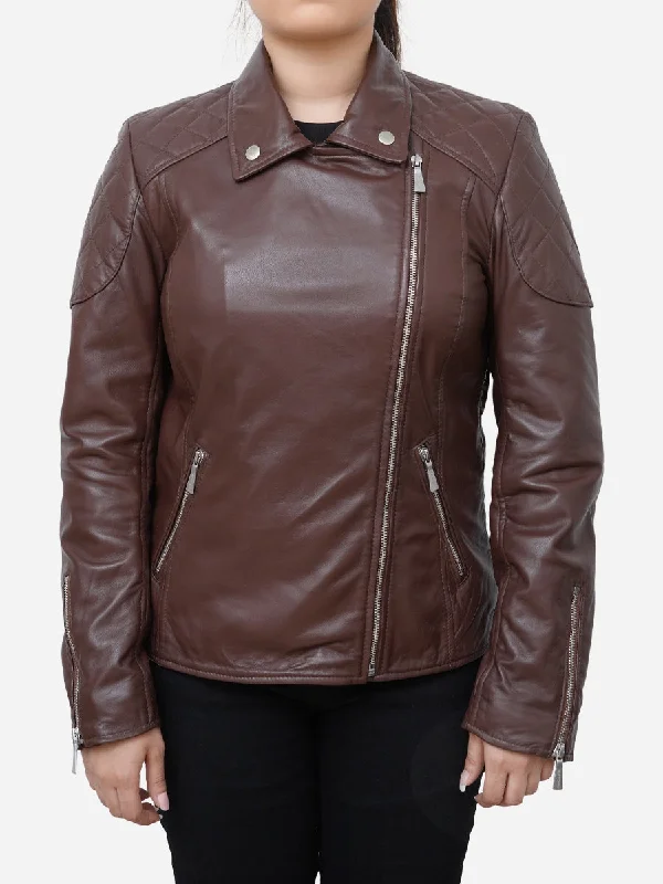 Hailey Stylish Quilted Brown Biker Leather Jacket