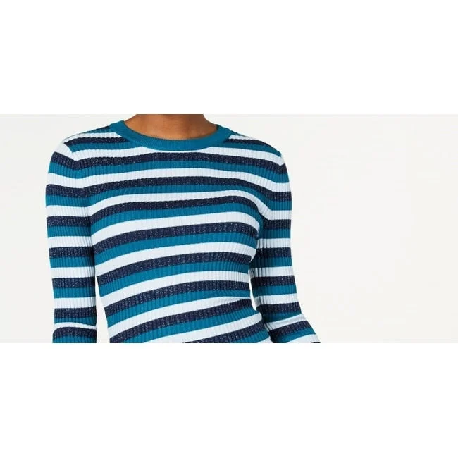 Hooked Up By Iot Junior's Shine Striped Rib Knit Sweater Blue Size Small