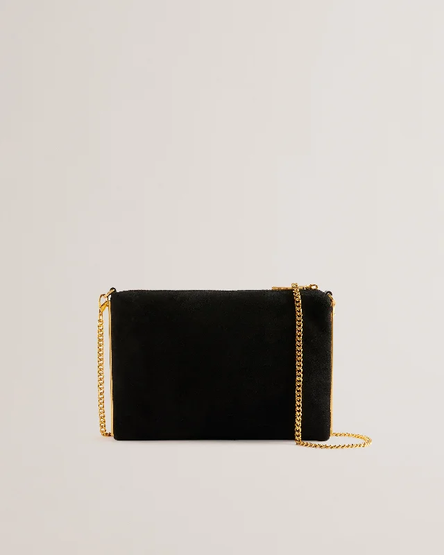 Jeiner Bar Detail Suede Crossbody Clutch Bag Black