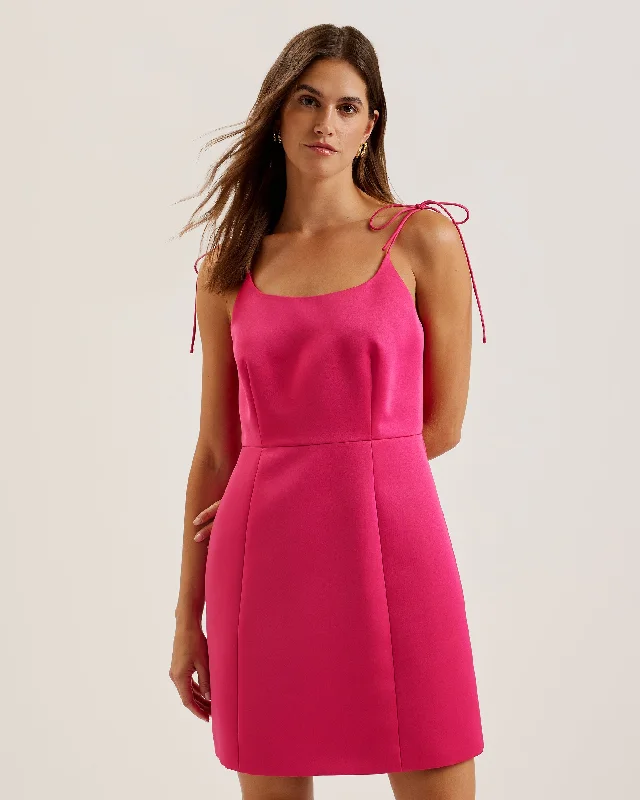 Kavala Tie Strap Bodice Waist Mini Dress Fuchsia