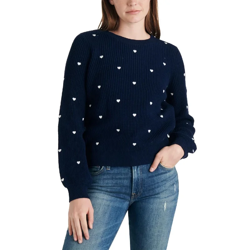 Lucky Brand Women's Embroidered Heart Ribbed Sweater Navy Size X-Small