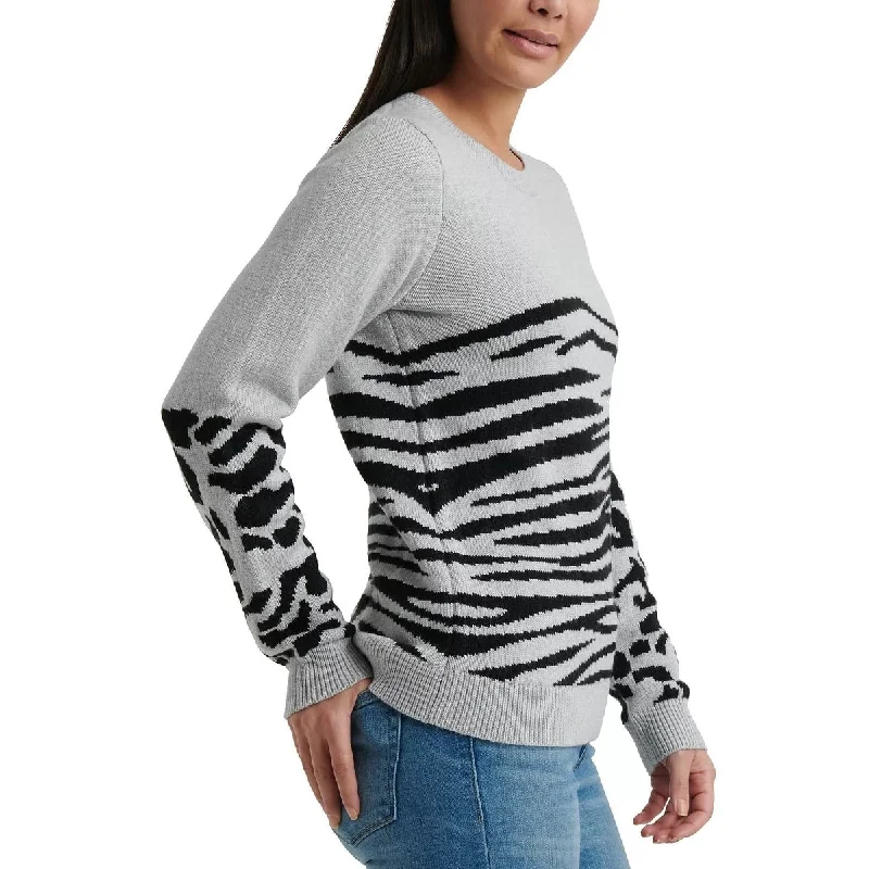 Lucky Brand Women's Mixed Animal-Print Sweater Gray Size X-Small