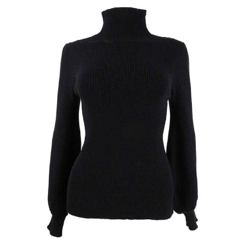 Lucy Paris Women's Mock Neck Balloon Sleeve Sweater Black Size X-Small