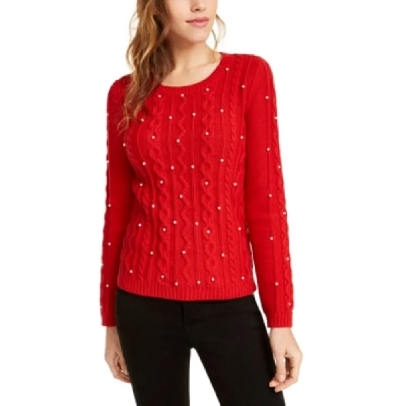 Maison Jules Women's Beaded Long Sleeve Jewel Neck Sweater Red Size Xx-Large