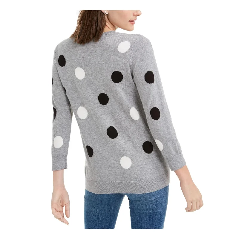 Maison Jules Women's Polka Dot 3/4 Sleeve Sweater Gray Size Xx-Small