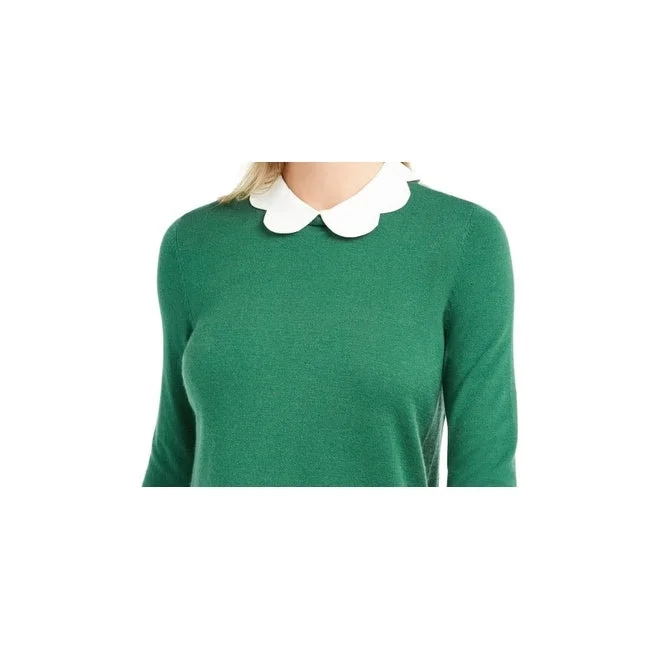 Maison Jules Women's Scalloped Neck Layered Look Sweater Green Size X-Small