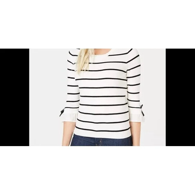 Maison Jules Women's Striped Bow-Trim Sweater Black-White Size Xx-Large