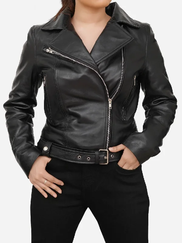 Margaret Slim Fit Black Leather Moto Jacket